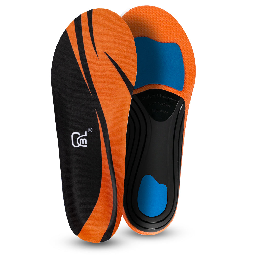 【1 Pairs Orange-Enhanced】Plantar Fasciitis Insoles, High Arch Support Insoles from 240 to 300 lbs, Heavy Duty Orthotic Shoe Inserts Suitable for All Day Standing & Daily Use