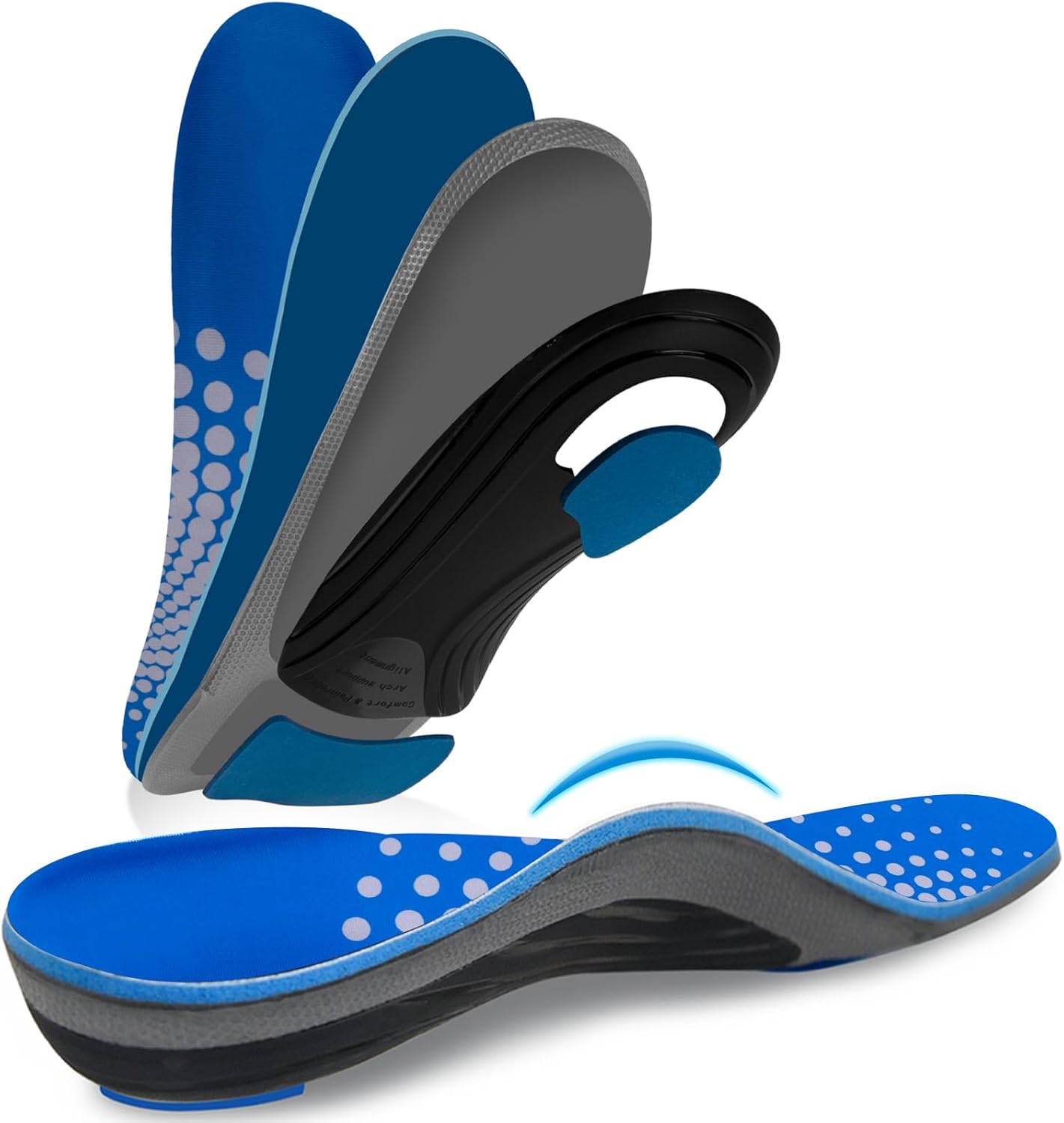 【1 Pairs Blue-Standard】Plantar Fasciitis Insoles, High Arch Support Insoles from 120 to 240 lbs, Heavy Duty Orthotic Shoe Inserts For Sports Use