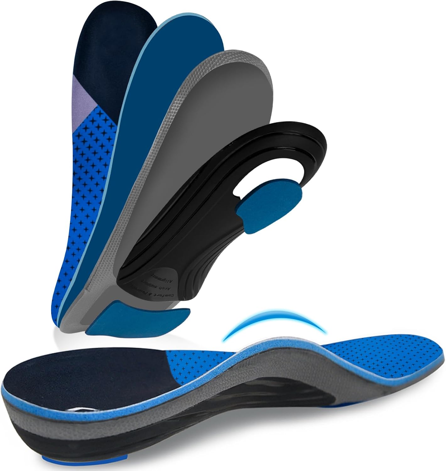 【1 Pairs Blue-Enhanced】Plantar Fasciitis Insoles, High Arch Support Insoles from 240 to 300 lbs, Heavy Duty Orthotic Shoe Inserts Suitable For All Day Standing & Daily Use